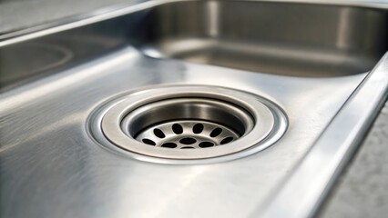 Close-up of stainless steel sink drain &mdash; clean and unobstructed, ready for water flow