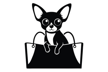 Chihuahua Puppy in Bag Icon Illustration, Cute Pet Design, on White Background