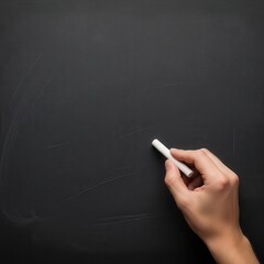 Hand holding white chalk writing on a dark textured blackboard person