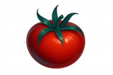 Spinning 3d red tomato with verdant leaves, rotating against transparent backdrop, highlighting fresh produce for culinary design