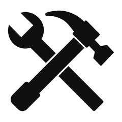 Crossed Hammer and Wrench Tools Icon on transparent background