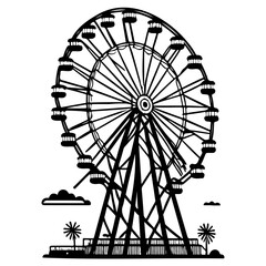 Monochrome Ferris Wheel Silhouette against White Backdrop evoking nostalgic feelings of classic