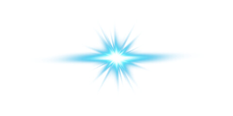 Realistic Blue glowing ray of light with lens flare and radiant explosion on a transparent background for overlay