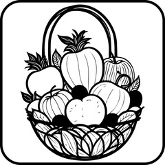 Monochrome fruit basket illustration offering a vintage vibe in a minimalist style with rustic charm