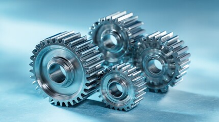 Abstract floating gears on a gradient backdrop, symbolizing innovation and mechanics.