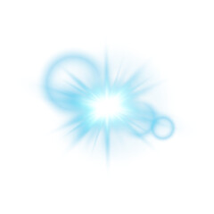 Bright Blue Sunlight Lens Flare with Glow and Transparent Background for Light Overlay Effects