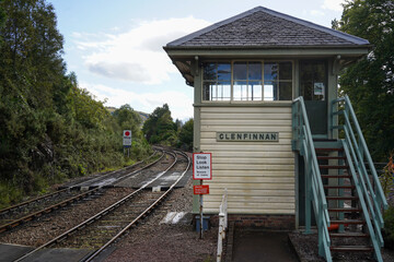 Naklejka premium Glenfinnan, Scotland - September 05 2022: The Glenfinnan railway station in Scotland. It is part of the West Highland Line.