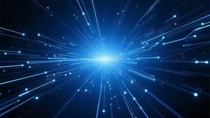 Naklejka premium Radiant blue light beams converging towards a central bright point against a dark background