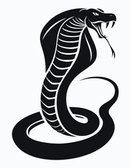 Fototapeta premium Cobra Snake Animal Vector Logo in Black and White, Minimalist and Simple Design, Ideal for Wildlife Branding, Nature Illustration, and Unique Animal Identity 