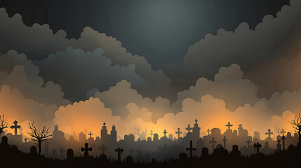Obraz premium Halloween graveyard spooky background cemetery tombstones crosses scene