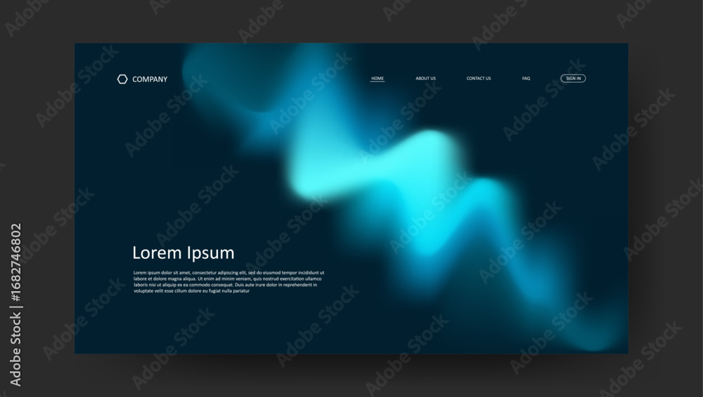 Poster abstract wave futuristic design of landing page. retro gradient mesh dark concept website design