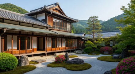 Fototapeta premium Traditional japanese house with zen garden