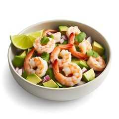Fresh shrimp ceviche with avocado and lime in a bowl
