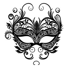 Ornate masquerade mask illustration featuring delicate floral designs and swirling patterns