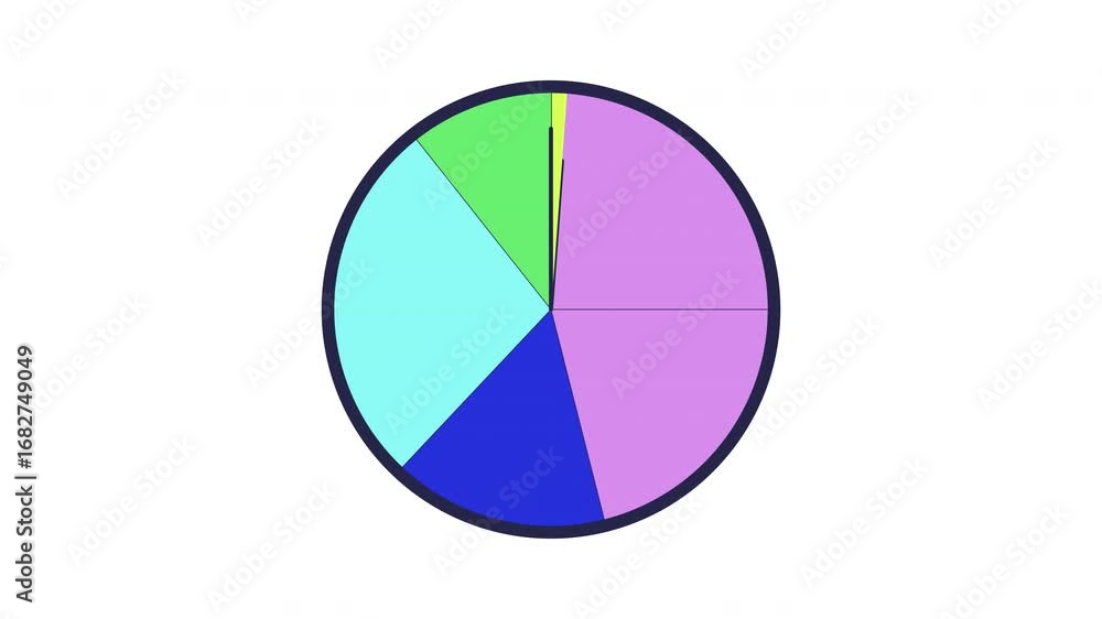 Poster colorful circular clock hands moving with five segments 2d cartoon object animation. time spinning v