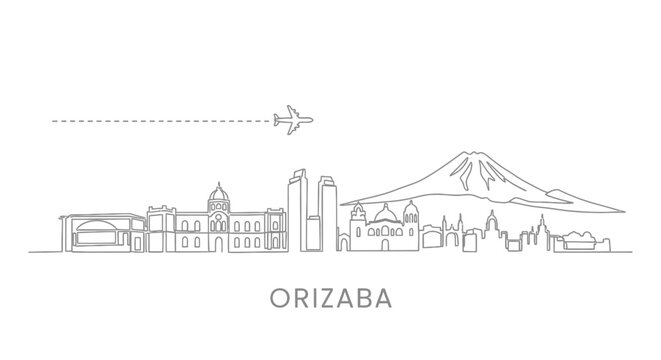 Orizaba Mexico Skyline with Travel Destination, and Minimal.