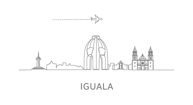 Iguala Skyline Minimal with Cityscape Outline, and Airplane.