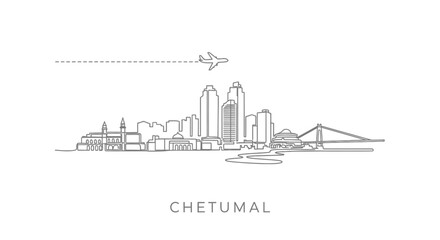 Obraz premium Chetumal Skyline Mexico with Plane, and Line Art.