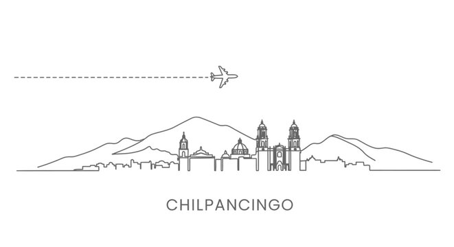 Chilpancingo skyline with airplane, and vector.