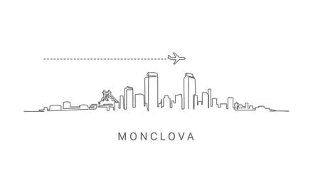 Fototapeta premium Monclova with Mexico Skyline Minimalist Art, Airplane, and Cityscape.