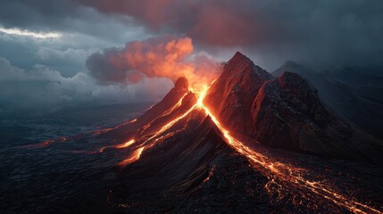Volcanic Eruption Lava Flow Mountain Landscape