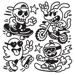 Coloring book page with transparency features fun skeleton dog ghost and pumpkin characters