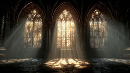 Gothic Cathedral Sunlight Through Stained Glass Windows