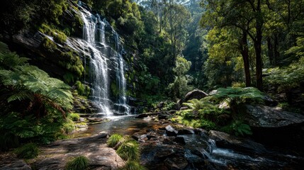 Lush Rainforest Waterfall Cascading Rocks Green Nature