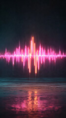 Pink neon sound waves glowing on a black background, abstract audio spectrum design symbolizing music, DJ party vibes, voice recording, and sound frequency visualization.