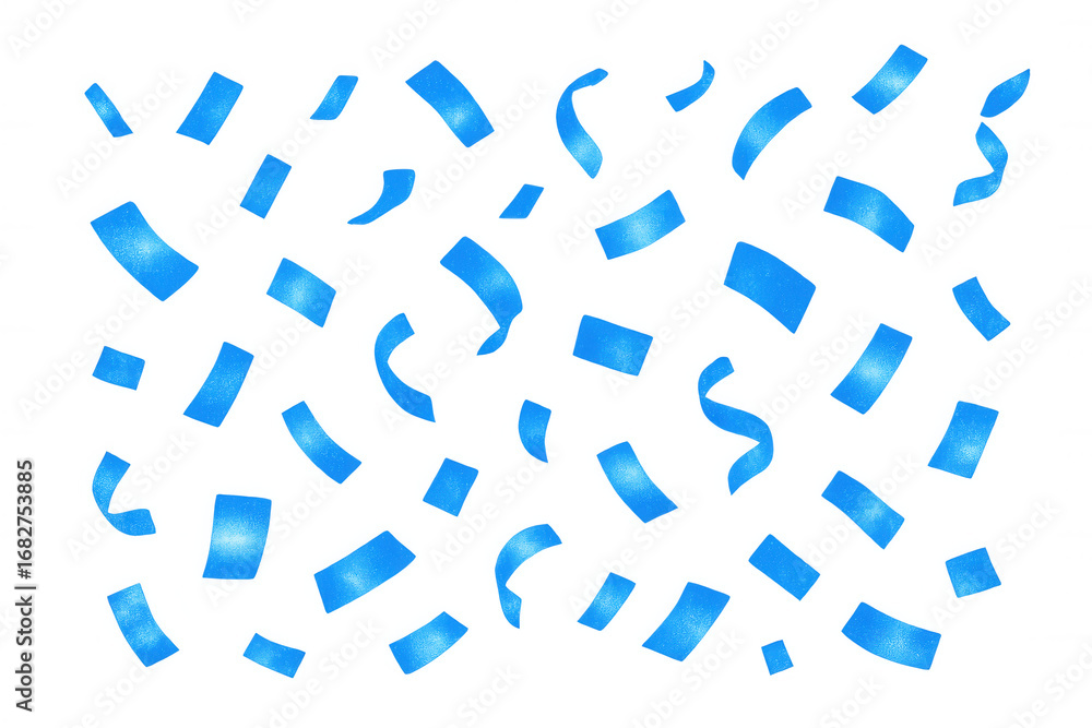 Poster many light blue confetti falling on transparent background creating festive atmosphere for party or 