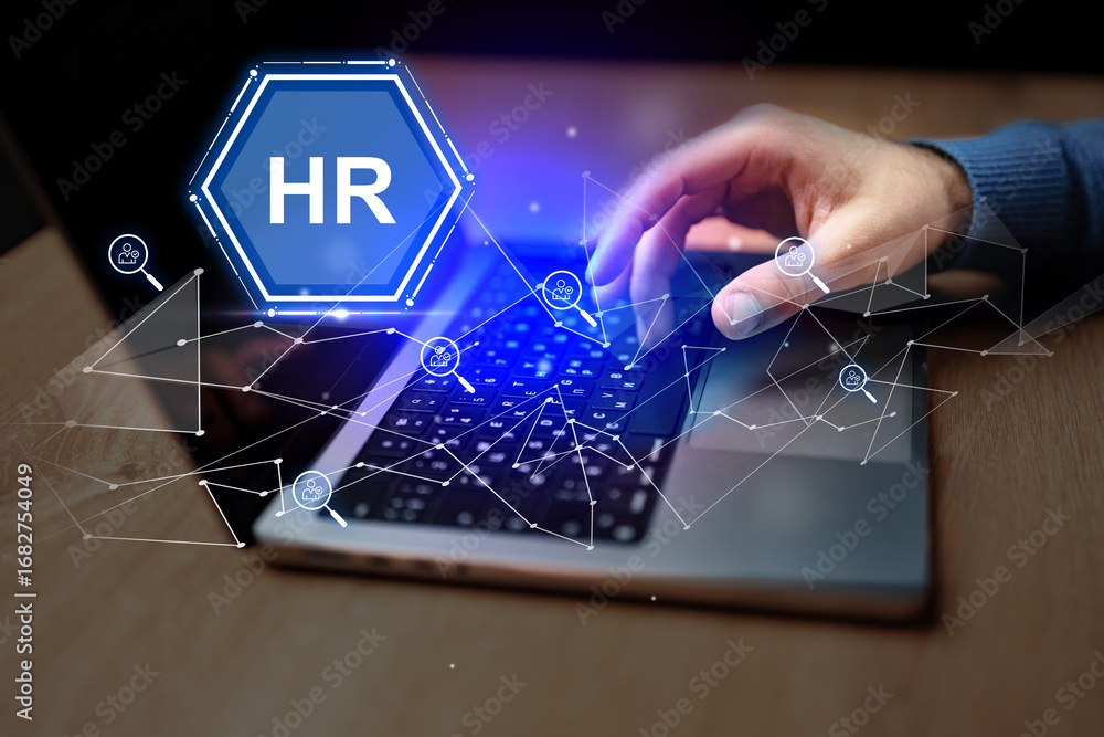 Poster engaging with digital hr tools for efficient workplace management during remote work hours at home