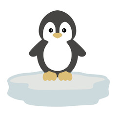 Cute cartoon penguin standing on ice floe illustration