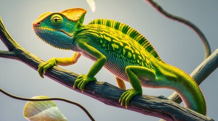 Vibrant Chameleon on Tree Branch