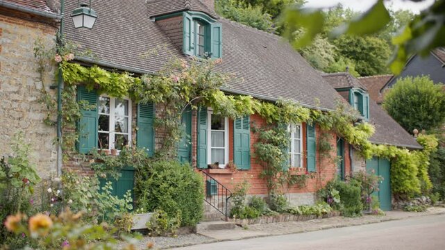 Tourist village of Gerberoy in France. Architecture of old streets, historic houses, travel, countryside, Europe.