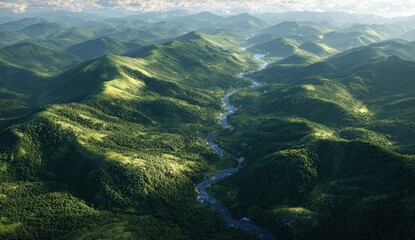 Lush valley, winding river, mountain range (2)