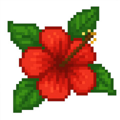 Obraz premium Vibrant Pixel Art Hibiscus Flower Against Black Background