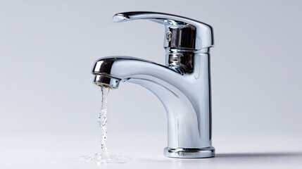 Shiny Chrome Faucet with Flowing Water Stream