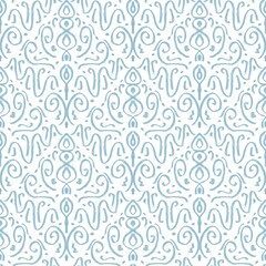 Light Blue Ornamental Seamless Pattern on White