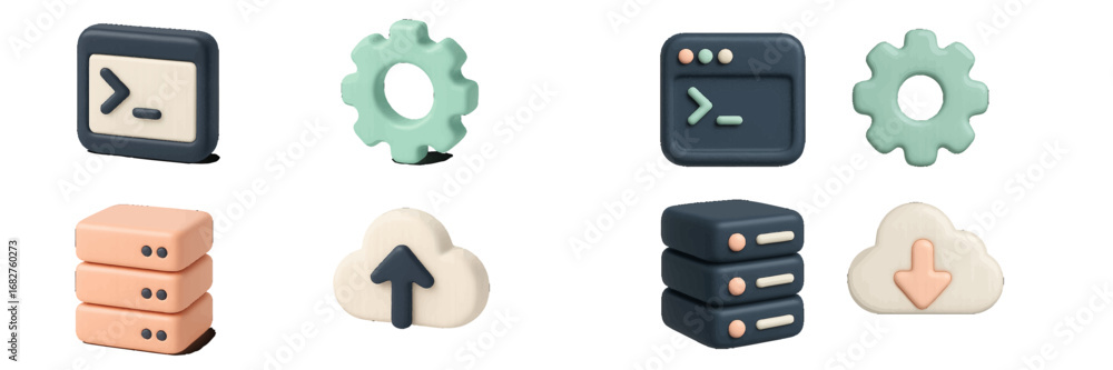 Aufkleber abstract 3d icons for cloud computing, data storage, and development. modern 3d icon set