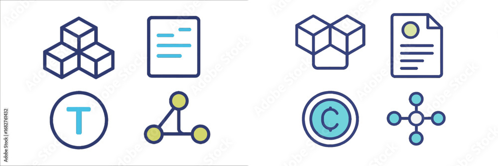 Poster Abstract geometric shapes and icons for technology and data concepts. Modern 3D Icon Set
