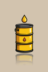 Oil barrel and drop on beige background , oil drum logo , vector illustration design.