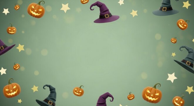 Festive halloween background with pumpkins stars and witch hats art