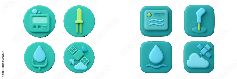 Poster abstract 3d icons for science and technology. modern 3d icon set