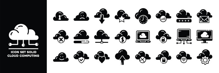 Cloud Computing Icon Set Featuring Technology and Storage Symbols.
