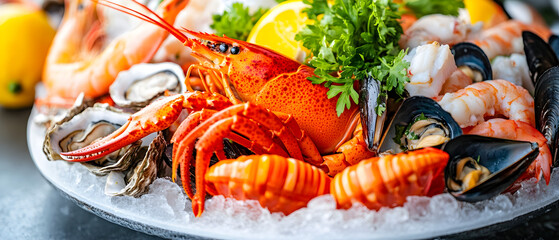 Luxury seafood buffet with fresh oysters on ice 