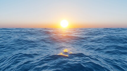Minimalist ocean horizon at sunrise, captured with high-definition clarity in 4K using 35mm f1.4 lens, warm golden hues across smooth water texture