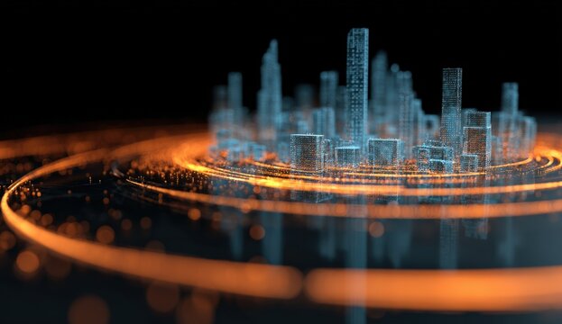 Abstract city model in a swirling vortex