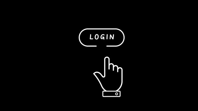 White Line Art Hand Cursor Clicking Login Button on Black Background image photo