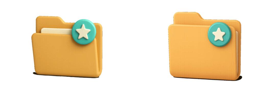 Orange folder with star icon on blue circle for important documents. Modern 3D Icon Set