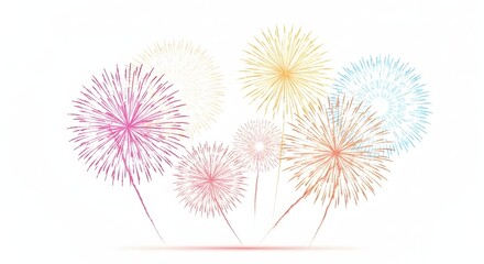 Colorful fireworks illustration on a white background.